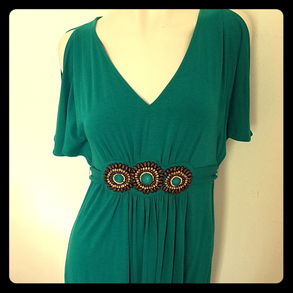 Cold Shoulder Dress with Bead Accent